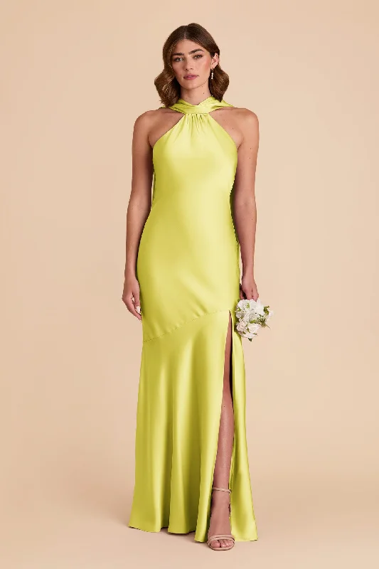 Maternity dress for a winter wonderland event Eileen Matte Satin Dress - Chartreuse