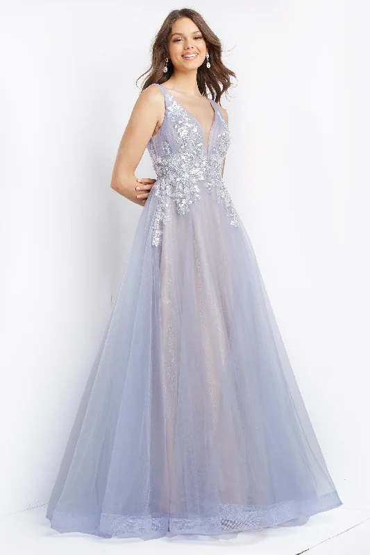 Maternity dress for a mountain getaway Jovani 07638 Sequin Long Plunging Neck Dress