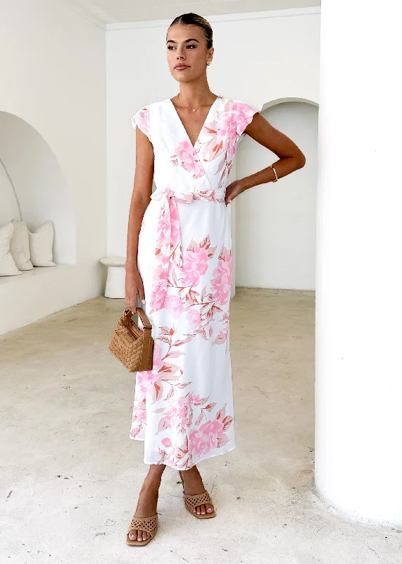 Midi dresses with tiered skirts for a bohemian festival look Graceless Midi Dress - Pink Floral Midi dresses with tiered skirts for a bohemian festival look Graceless Midi Dress - Pink Floral