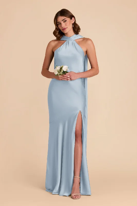 Maternity jersey dress for comfort Eileen Matte Satin Dress - Mist Blue