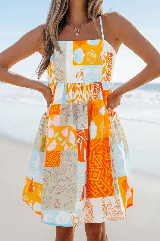Midi dresses with denim fabric for a casual yet stylish day out Tropical Patchwork Sleeveless Sundress Midi dresses with denim fabric for a casual yet stylish day out Tropical Patchwork Sleeveless Sundress