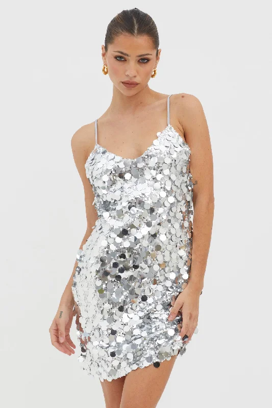 Velvet mini dresses for autumn weddings Moon Dust Sequin Mini Dress Silver