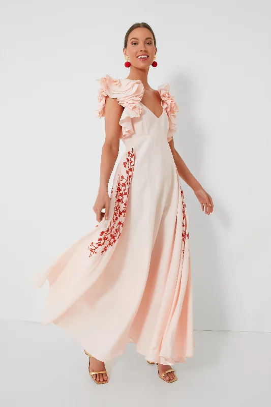 Midi dresses with pom - pom trims for a playful and festive look Peach Essen Maxi Dress Midi dresses with pom - pom trims for a playful and festive look Peach Essen Maxi Dress