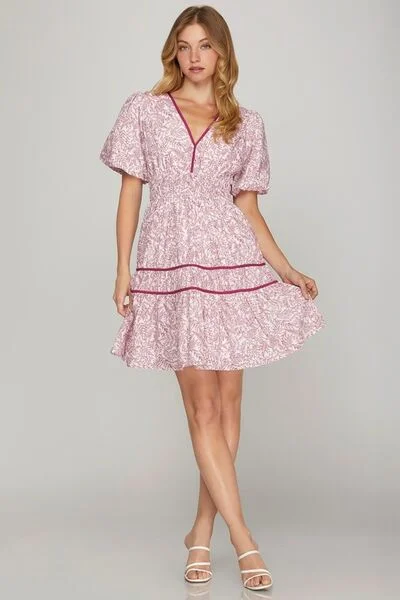 Mini dresses with wrap - around styles Puff Sleeve Tiered Dress