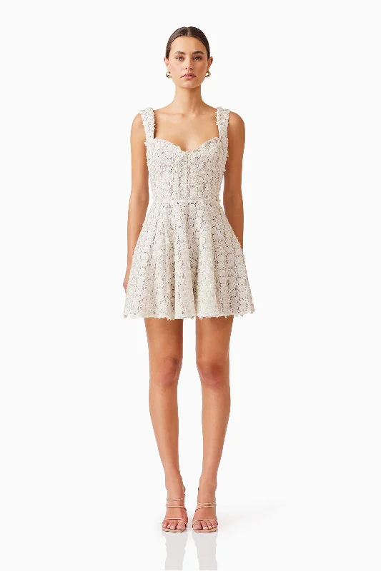 Mini dresses with pom - pom trims for a playful feel Cali Corset Mini Dress in White Mini dresses with pom - pom trims for a playful feel Cali Corset Mini Dress in White