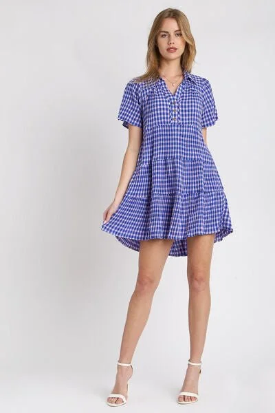 Mini dresses with tiered skirts for added volume Gingham Tiered Dress - Blue