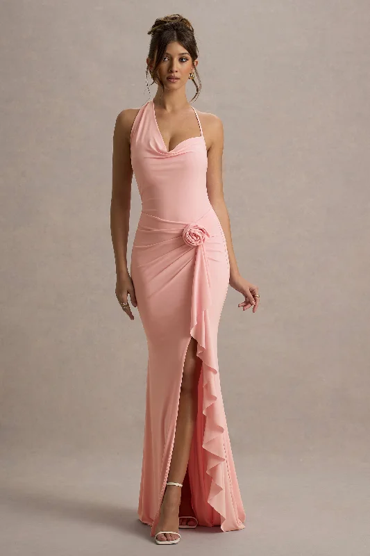 Sheath satin wedding dresses for a sleek appearance Midi wedding guest dresses in navy blue for a formal affair Lucena | Pink Cowl-Neck Wrap Maxi Dress With Floral Drape Sheath satin wedding dresses for a sleek appearance Midi wedding guest dresses in navy blue for a formal affair Lucena | Pink Cowl-Neck Wrap Maxi Dress With Floral Drape