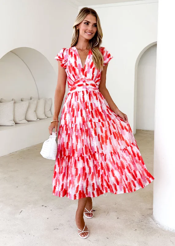 Midi dresses with abstract art prints for an artistic statement Gatsby Midi Dress - Red Splash Midi dresses with abstract art prints for an artistic statement Gatsby Midi Dress - Red Splash