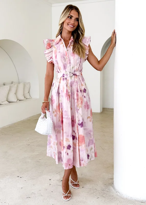 Midi dresses with metallic threads for a glamorous evening event Nordie Midi Dress - Pink Splash Midi dresses with metallic threads for a glamorous evening event Nordie Midi Dress - Pink Splash