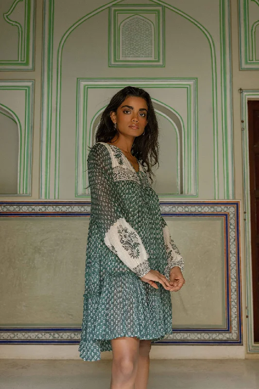 Mini dresses with pleated skirts for a classic look Rooh Mini Dress ~ Pine
