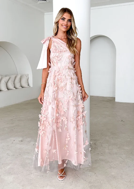 Midi dresses with side slits for a sexy and elegant appearance Devotion One Shoulder Midi Dress - Blush Midi dresses with side slits for a sexy and elegant appearance Devotion One Shoulder Midi Dress - Blush