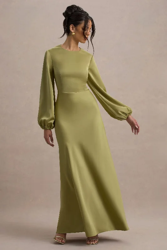 Boho - inspired wedding dresses with floral embroidery Wedding guest dresses with empire waists and tulle skirts Crawley | Light Green Satin Puff-Sleeve Maxi Dress Boho - inspired wedding dresses with floral embroidery Wedding guest dresses with empire waists and tulle skirts Crawley | Light Green Satin Puff-Sleeve Maxi Dress