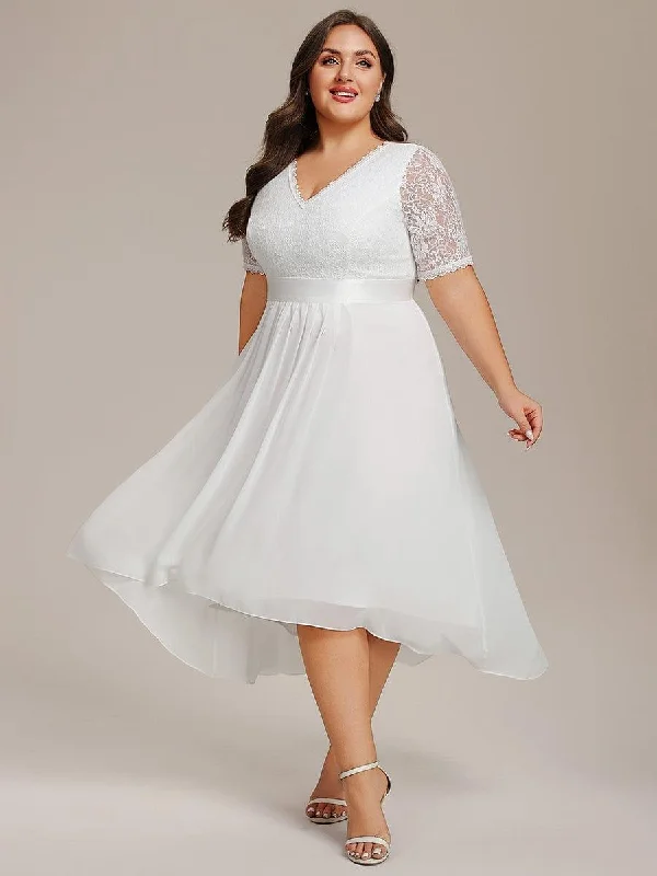 Cathedral train wedding dresses for a grand entrance Cotton wedding guest dresses with smocked details for a casual wedding pretty JOLEN|Plus Size Half Sleeve Lace Pleated V-Neck Midi Wedding Guest Dress Cathedral train wedding dresses for a grand entrance Cotton wedding guest dresses with smocked details for a casual wedding pretty JOLEN|Plus Size Half Sleeve Lace Pleated V-Neck Midi Wedding Guest Dress