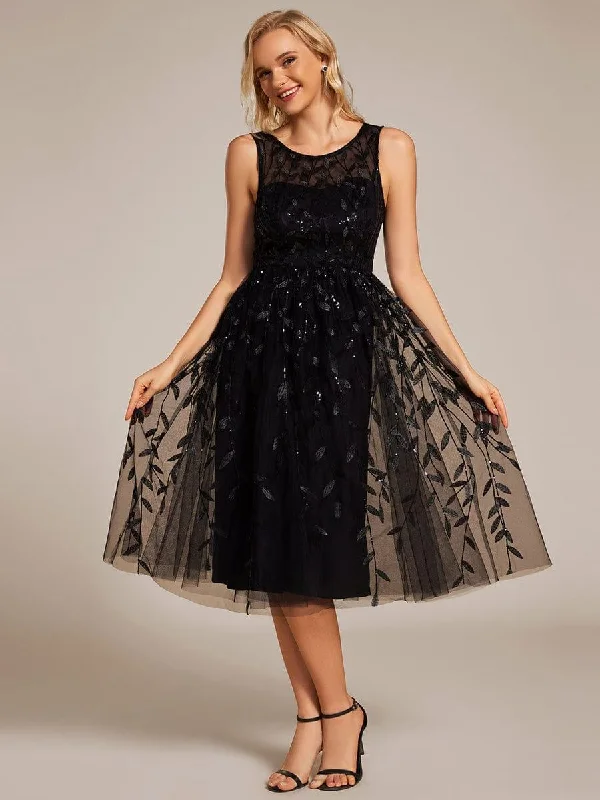 Vintage - themed wedding dresses with pearl accents Tea - length wedding guest dresses with polka dot patterns ever ANDIE|Round Neck Sleeveless Sequin Midi Wedding Guest Dress Vintage - themed wedding dresses with pearl accents Tea - length wedding guest dresses with polka dot patterns ever ANDIE|Round Neck Sleeveless Sequin Midi Wedding Guest Dress