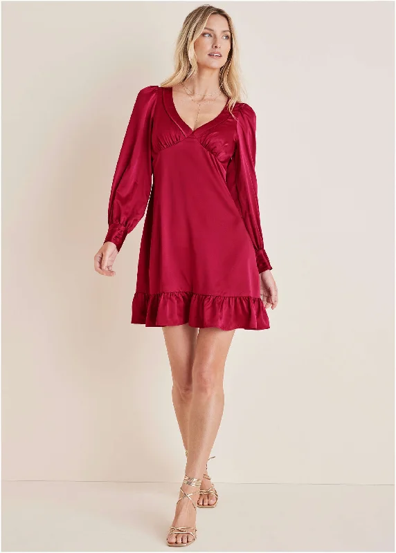 Sheer mini dresses with lace inserts Long Sleeve Mini Dress - Vivacious