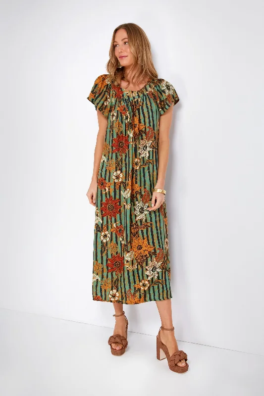 Midi dresses with denim fabric for a casual yet stylish day out Green Sunflower Stripe Print Moss Sienna Midi Dress Midi dresses with denim fabric for a casual yet stylish day out Green Sunflower Stripe Print Moss Sienna Midi Dress