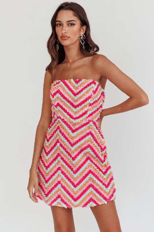 Cotton mini dresses for a comfortable everyday option In Paris Embellished Chevron Mini Dress Fuchsia