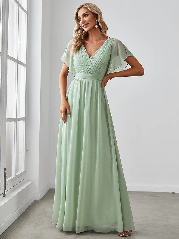 V - neck organza wedding dresses for a romantic touch One - shoulder wedding guest dresses with beaded details ever LEORA|Flowy Pleated A-Line Chiffon Tie-Waist Bridesmaid Dress V - neck organza wedding dresses for a romantic touch One - shoulder wedding guest dresses with beaded details ever LEORA|Flowy Pleated A-Line Chiffon Tie-Waist Bridesmaid Dress