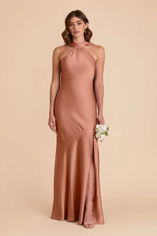 Maternity dress for a gender reveal party Eileen Matte Satin Dress - Desert Rose