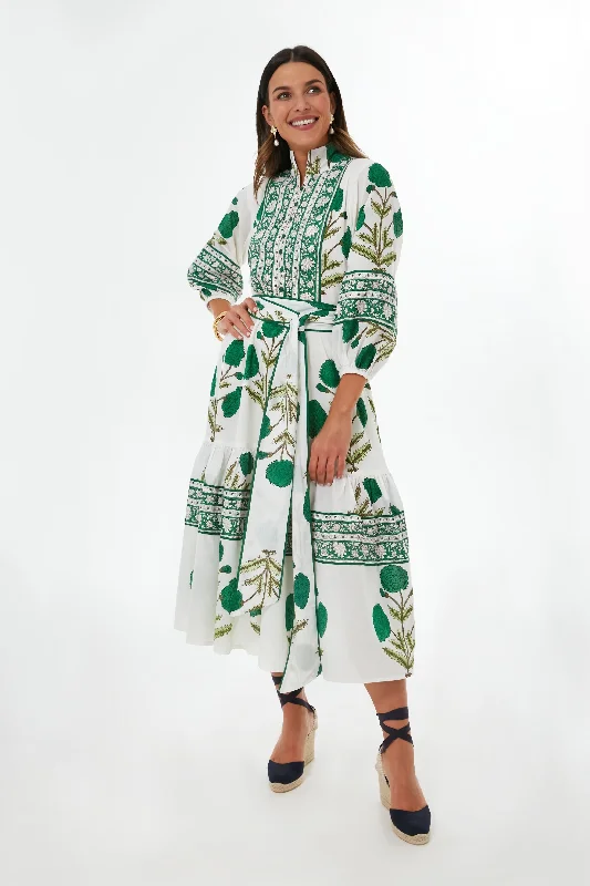 Midi dresses with empire waists for a flattering maternity option Exclusive Emerald Marigold Flounce Dress Midi dresses with empire waists for a flattering maternity option Exclusive Emerald Marigold Flounce Dress