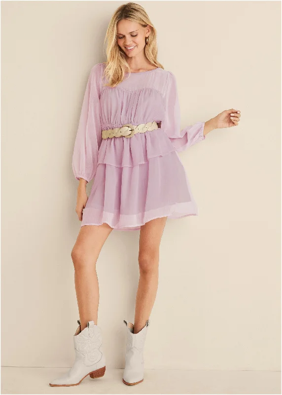 Plaid mini dresses for fall fashion Sheer Beauty Mini Dress - Lilac