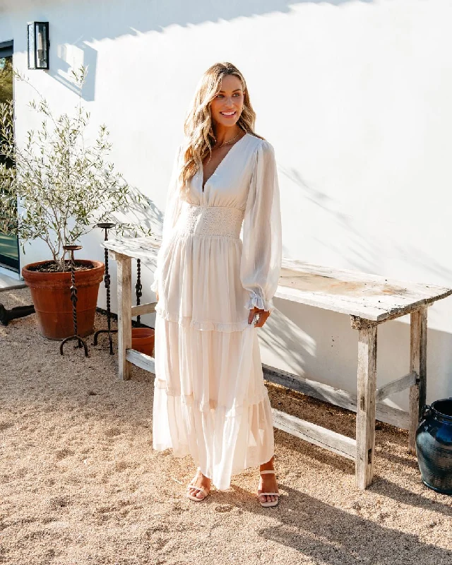 Plus - size wedding dresses with a flattering fit Wedding guest dresses with keyhole backs and flowing fabrics Salty Kisses Ivory Tiered Maxi Dress Plus - size wedding dresses with a flattering fit Wedding guest dresses with keyhole backs and flowing fabrics Salty Kisses Ivory Tiered Maxi Dress