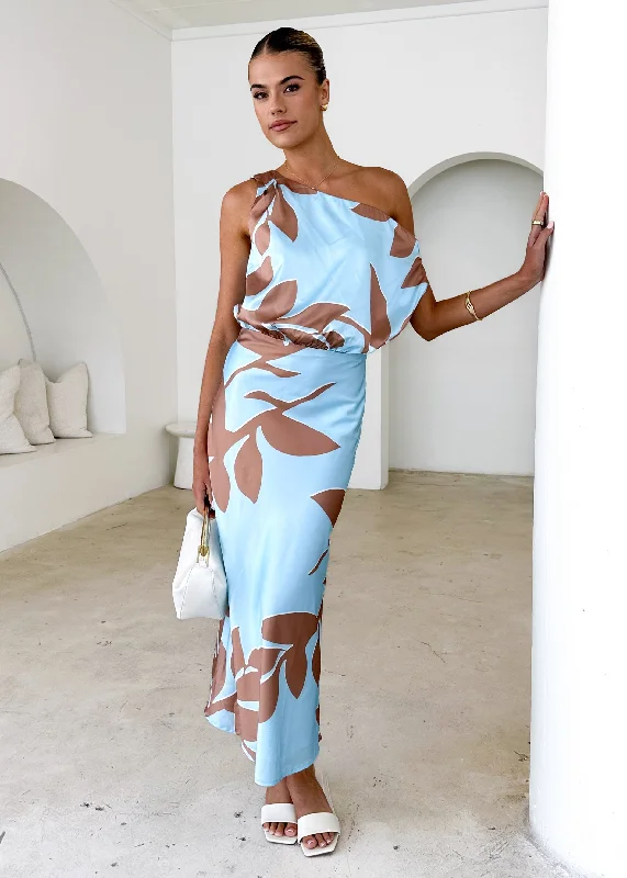 Midi dresses with button - down skirts for a unique and functional design Naeve Off Shoulder Midi Dress - Aqua Leaf Midi dresses with button - down skirts for a unique and functional design Naeve Off Shoulder Midi Dress - Aqua Leaf