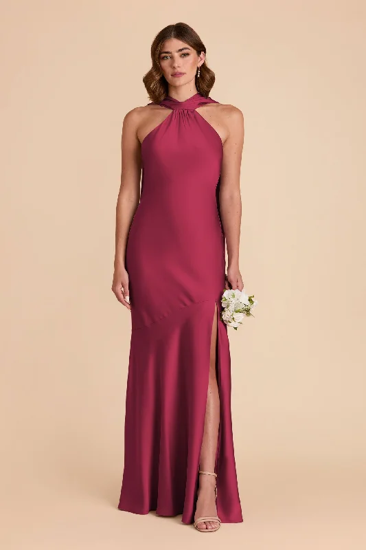 Maternity dress for a baby's first visit to the sensory garden Eileen Matte Satin Dress - Berry Maternity dress for a baby's first visit to the sensory garden Eileen Matte Satin Dress - Berry