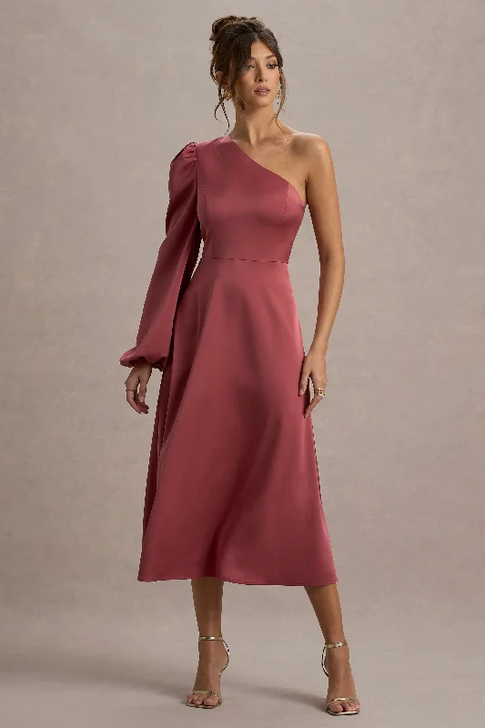 Wedding dresses with a built - in petticoat for added volume​ Wedding guest dresses with patchwork designs for a unique look Haila | Rose Pink Satin One-Shoulder Maxi Dress