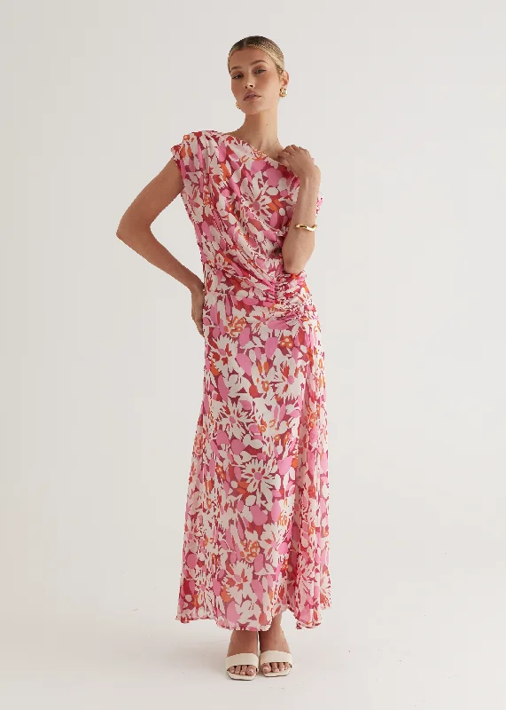 Midi dresses with fringe details for a fun and energetic style Helix Off Shoulder Midi Dress - Rio Pink Midi dresses with fringe details for a fun and energetic style Helix Off Shoulder Midi Dress - Rio Pink