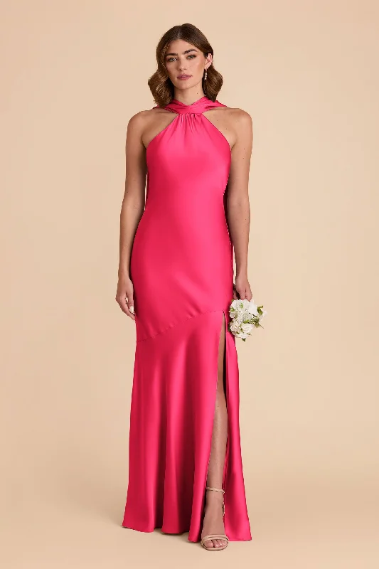 Maternity dress for a brunch with friends Eileen Matte Satin Dress - Fuchsia