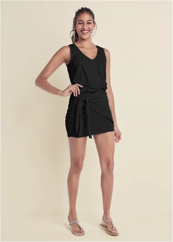 Mini dresses with puff sleeves for a vintage look V-Neck Side Wrap Mini Dress - Black Mini dresses with puff sleeves for a vintage look V-Neck Side Wrap Mini Dress - Black