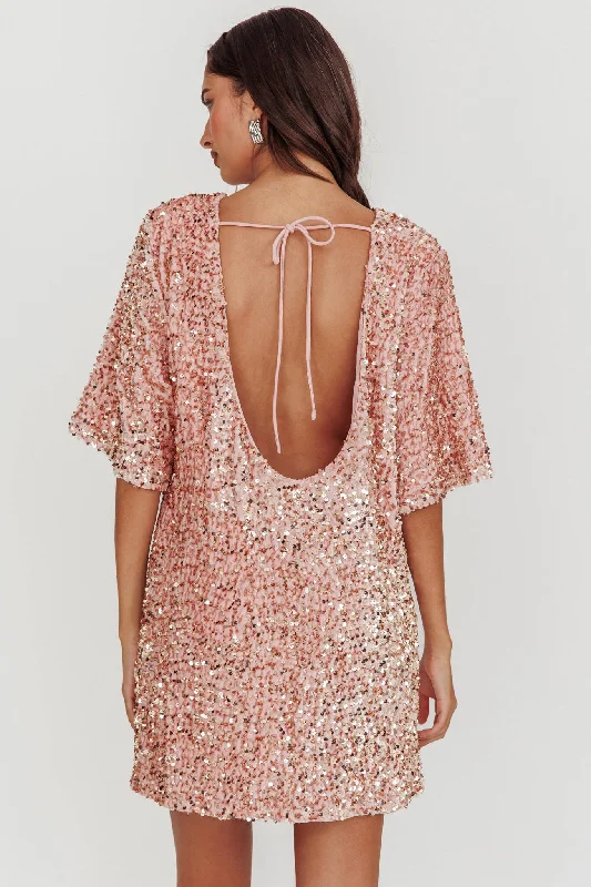 Mini dresses with belted waists for a defined silhouette Miramar Backless Sequin Dress Baby Pink Mini dresses with belted waists for a defined silhouette Miramar Backless Sequin Dress Baby Pink