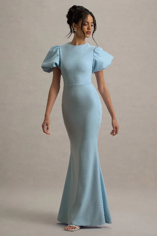 Embroidered wedding dresses with metallic threads Halter - neck wedding guest dresses with beaded straps Love Letters | Powder Blue Puff-Sleeve Maxi Dress Embroidered wedding dresses with metallic threads Halter - neck wedding guest dresses with beaded straps Love Letters | Powder Blue Puff-Sleeve Maxi Dress
