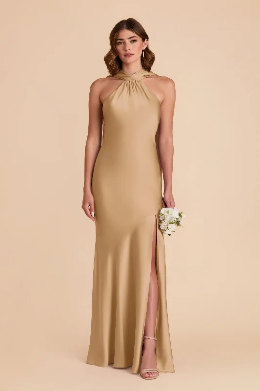 Maternity dress for a baby's first visit to the children's garden Eileen Matte Satin Dress - Yellow Gold
