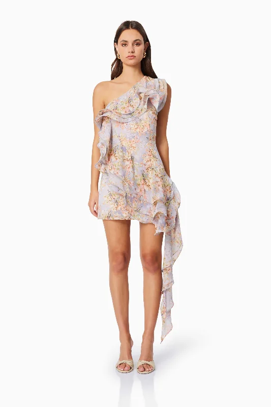 Mini dresses with pocket details for added functionality Sahara One Shoulder Floral Mini Dress in Purple Mini dresses with pocket details for added functionality Sahara One Shoulder Floral Mini Dress in Purple