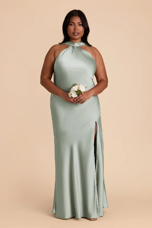 Maternity dress for a baby's first visit to the rock garden Eileen Matte Satin Dress - Sage Maternity dress for a baby's first visit to the rock garden Eileen Matte Satin Dress - Sage