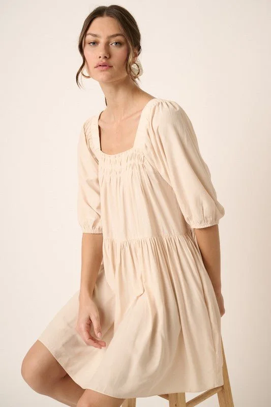 Mini dresses with button - down fronts Evelyn Tie Back Mini Dress