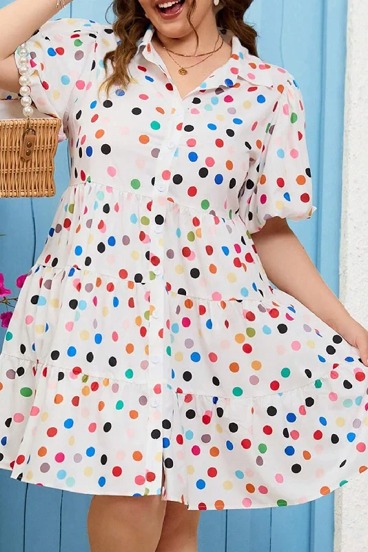 Midi dresses with belted waists to accentuate the figure Plus Size Polka Dot Bubble Sleeve Dress Midi dresses with belted waists to accentuate the figure Plus Size Polka Dot Bubble Sleeve Dress
