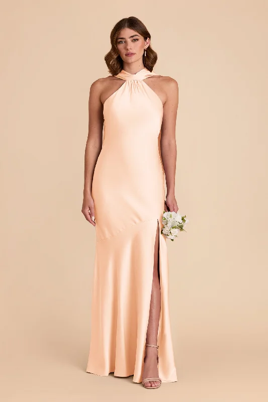 Maternity dress for a baby's first visit to the aquarium Eileen Matte Satin Dress - Peach Cream Maternity dress for a baby's first visit to the aquarium Eileen Matte Satin Dress - Peach Cream