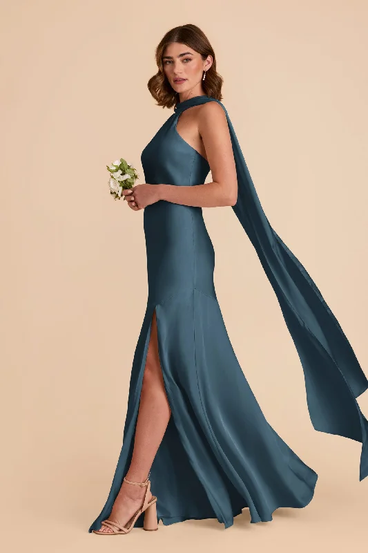 Maternity dress for a baby's first visit to the formal garden Eileen Matte Satin Dress - Dark Teal Maternity dress for a baby's first visit to the formal garden Eileen Matte Satin Dress - Dark Teal