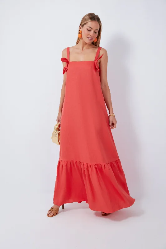 Plaid midi dresses for a fall - themed family gathering Red Cherry Bomb Solid Long Dress with Straps Plaid midi dresses for a fall - themed family gathering Red Cherry Bomb Solid Long Dress with Straps