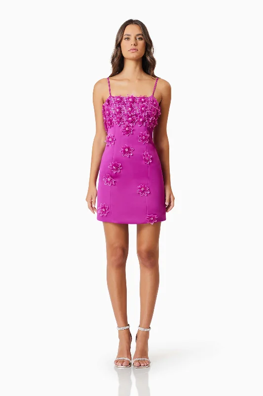 Mini dresses with wrap - around styles Sutton 3D Floral Mini Dress In Purple