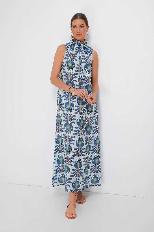 Midi dresses with ruched sleeves for a more fitted and stylish arm look Ikat Blue Sundrop Dress Midi dresses with ruched sleeves for a more fitted and stylish arm look Ikat Blue Sundrop Dress