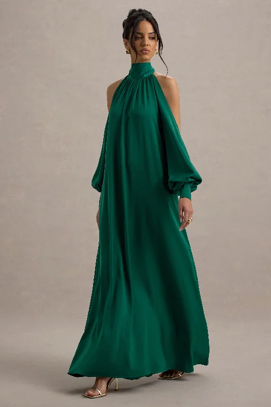 V - neck organza wedding dresses for a romantic touch One - shoulder wedding guest dresses with beaded details Baila | Bottle Green Satin High-Neck Cape-Sleeve Maxi Dress V - neck organza wedding dresses for a romantic touch One - shoulder wedding guest dresses with beaded details Baila | Bottle Green Satin High-Neck Cape-Sleeve Maxi Dress