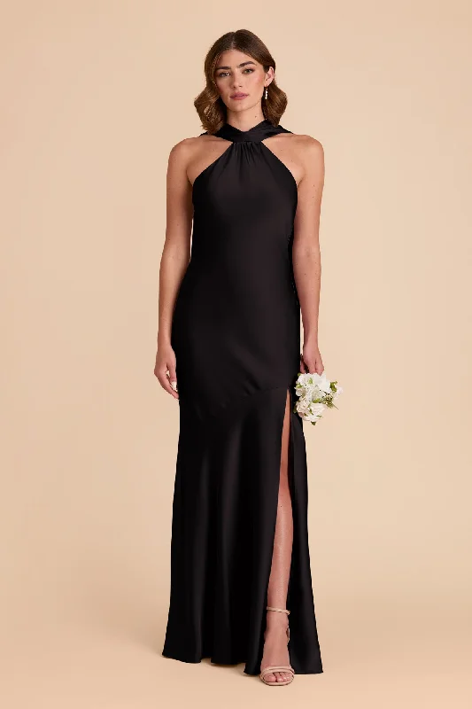 Maternity dress for a baby's first visit to the concert Eileen Matte Satin Dress - Black Maternity dress for a baby's first visit to the concert Eileen Matte Satin Dress - Black