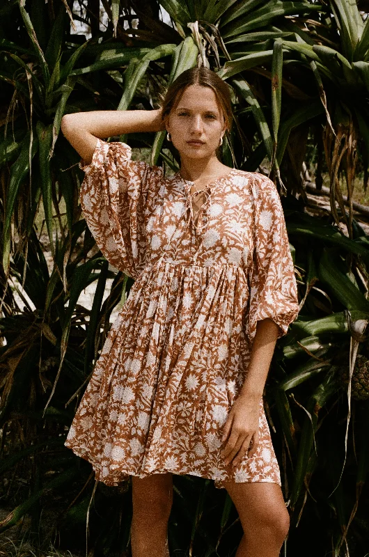 Linen mini dresses for a breathable summer option Kyra Mini Dress ~ Caramel