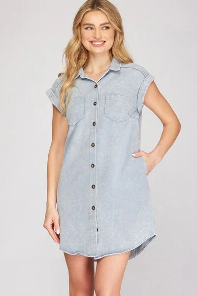 Mini dresses with tiered skirts for added volume Denim Button-Down Twill Shirt Dress Mini dresses with tiered skirts for added volume Denim Button-Down Twill Shirt Dress
