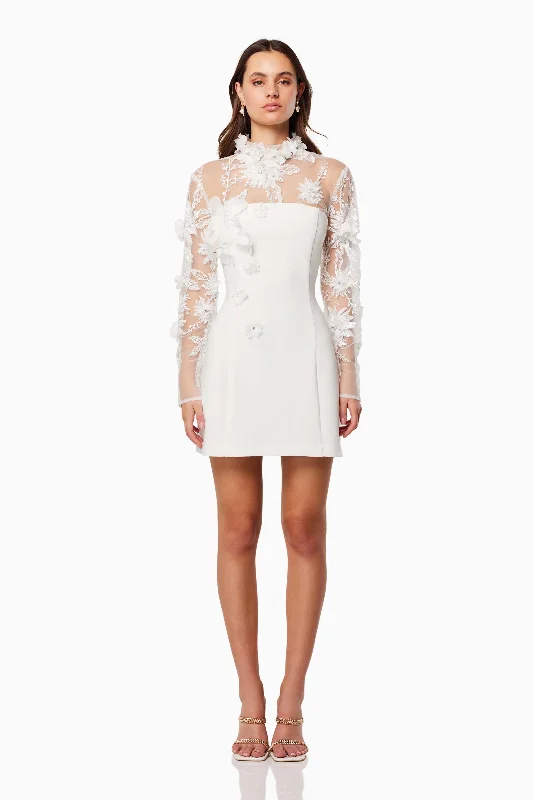 Floral print mini dresses for summer parties Damaris 3D Beade Mesh Mini Dress In White Floral print mini dresses for summer parties Damaris 3D Beade Mesh Mini Dress In White