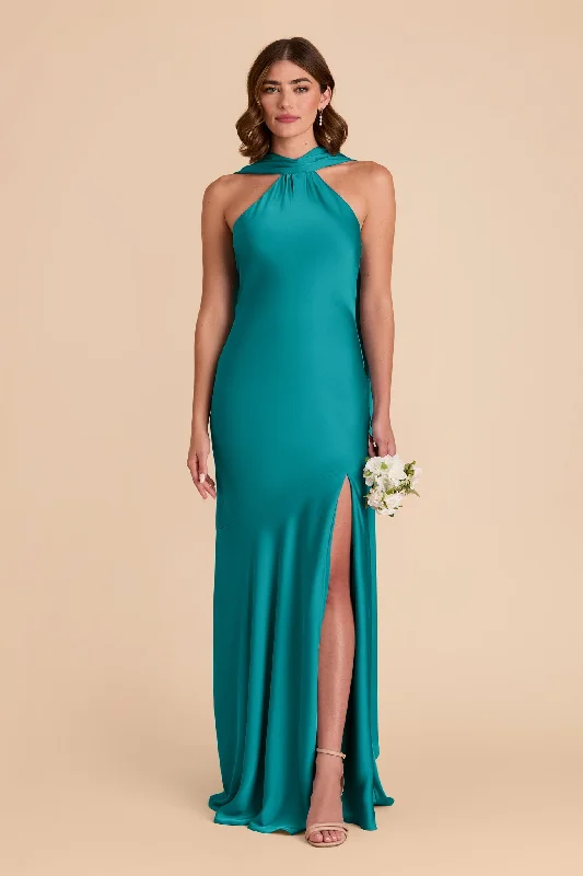 Maternity dress for a baby's first visit to the forest Eileen Matte Satin Dress - Teal Maternity dress for a baby's first visit to the forest Eileen Matte Satin Dress - Teal